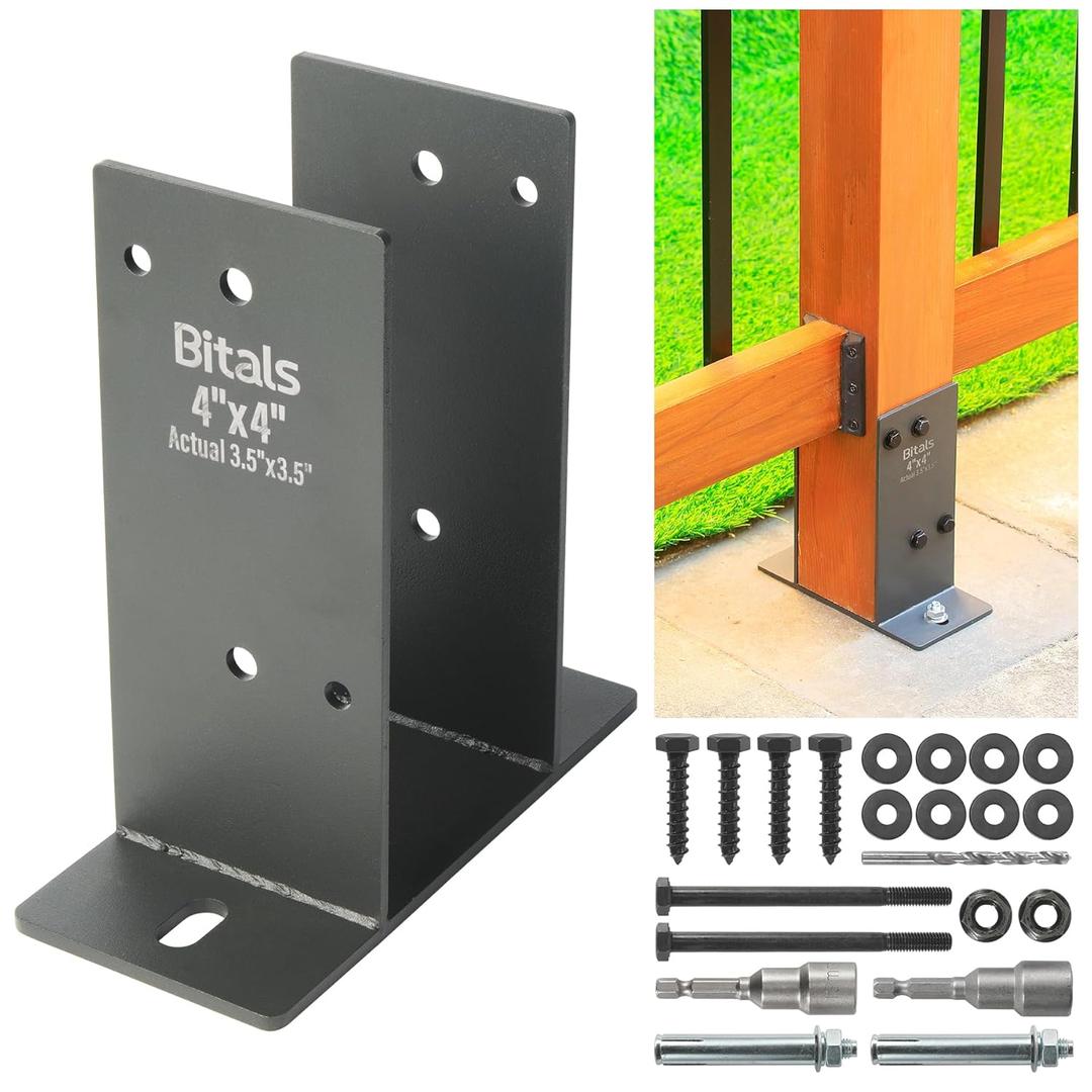 4pcs 4" x 4" (Actual: 3.5 x 3.5) Stainless Steel Post Base, Post Anchor Bracket, Concrete Support Anchor Base for Deck Railing, Fences, Mailboxes, Pavilions, Deck Porches, etc (Dark Gray)