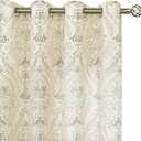 LAMIT French Country Yellow Linen Curtains for Living Room, 84 Inch Length Vintage Damask Floral Printed Curtains Grommet Light Filtering Rustic Cottage Drapes, 2 Panels, Each 52 x 84 Inch