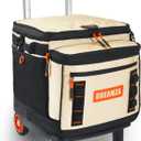 Soft Cooler with Wheels, 60-Can Wheeled Cooler with Handle, Leak Proof Rolling Cooler Insulated Bag with All-Terrain Cart, Collapsible Rolling Ice Chest for Beach Picnic Camping Grocery (Beige)