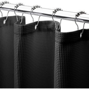 AmazerBath Black Shower Curtain Thick 240GSM, Fabric Shower Curtain with Waffle Weave, Bathroom Shower Curtains, Hotel Quality Heavy Duty, 72 x 72 Inches