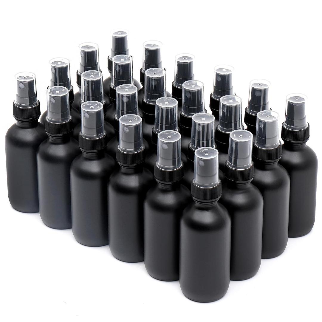 NOOEEISS Frosted Black Glass Small Spray Bottle 2 oz 24 Packs,Fine Mist Sprayer Small Clear Bottles,Refillable Containers mini spray bottles for Cleaning Solutions and Skin Care (Frosted Black 24pcs)
