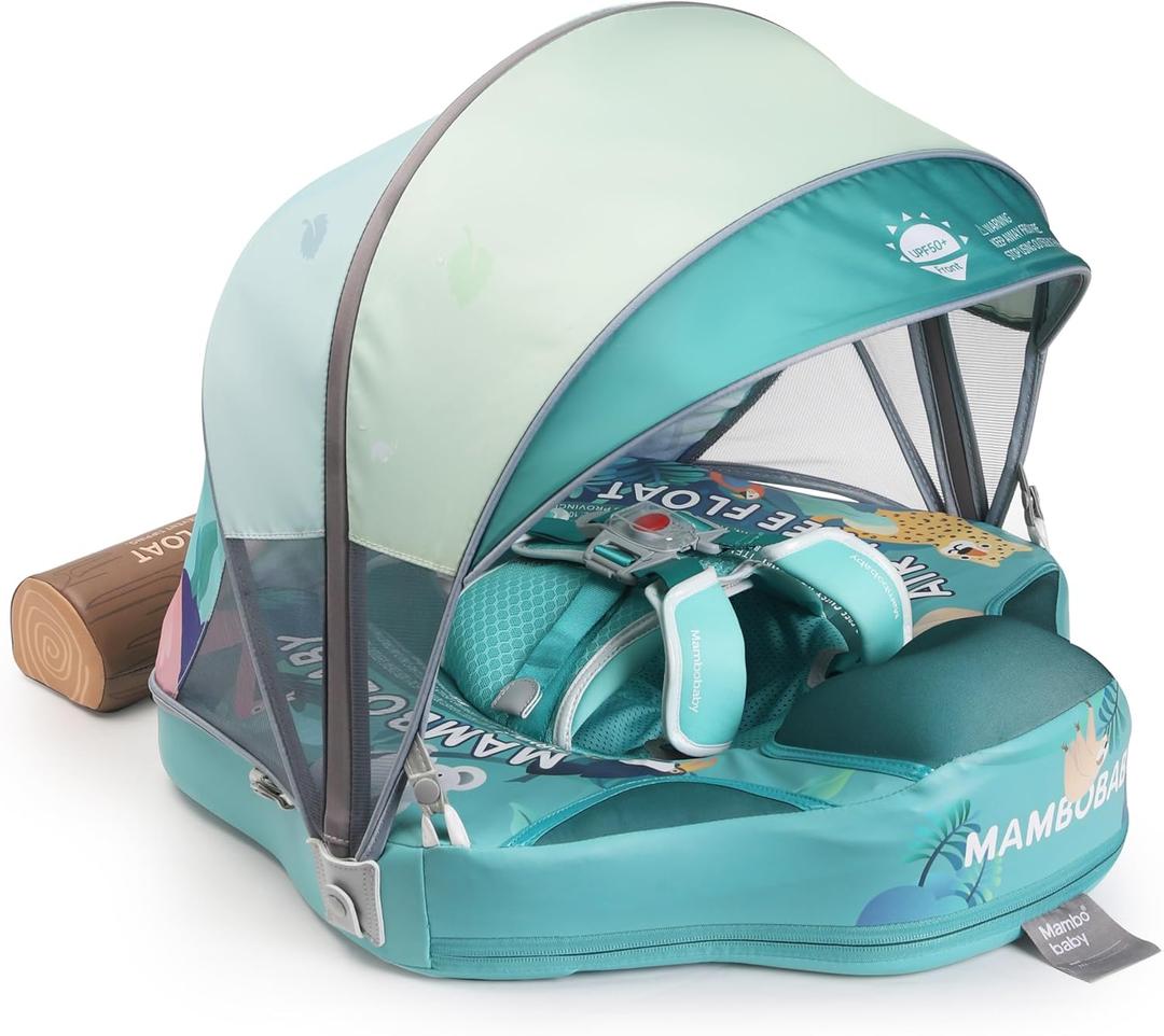 Mambobaby Baby Pool Float with Canopy & Tile, Kalolary Non-Inflatable Baby Swim Float Infant Swim Trainer Ring Toddler Pool Float with Adjustable Strap for 3-24 Months Age Boys Girls