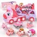 usrela Toys for 2 3 Year Old Girl Truck, 7-in-1 Girl Carrier Truck Car with Light & Sound, Toddler Girl Car Toys Age 2-4, Cars for 2+ 3+ Year Old Girls Birthday