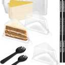 Cake Slice Container, 100 Pack Individual Cake Slice Containers Disposable Cheesecake Containers With Lids For Cake, Tiramisu, Mousse, Dessert (White)