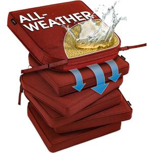 SUNROX DryFast Foam Outdoor Chair Cushion with DryMesh Drainage, All-Weather FadeShield Water Resistant Patio Furniture Cushions, Ultra Durable Patio Chair Cushions 19"x19", 6 Pack Burgundy