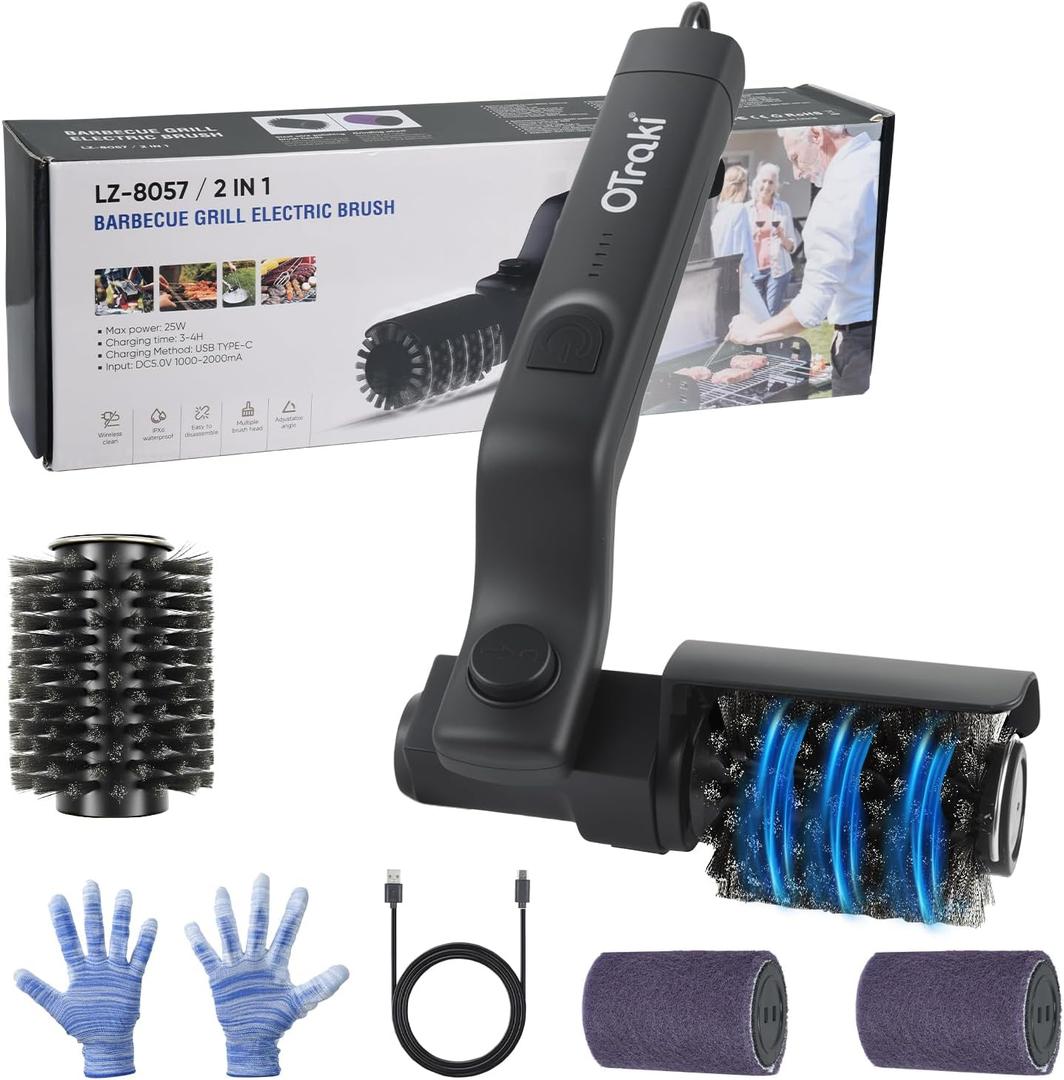 Electric Grill Brush, 3 Speed Powerful BBQ Cleaning Brush with 180 Adjustable Head, Stainless Steel Wire Automatic Grill Cleaner for Outdoor Camping & BBQ Accessories (Black)