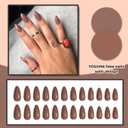 2 x Coffee Brown Press on Nails Almond Medium Fake Nails Solid Color Full Cover Artificial False Nail Glossy Manicure Glue on Acrylic Nail for Women