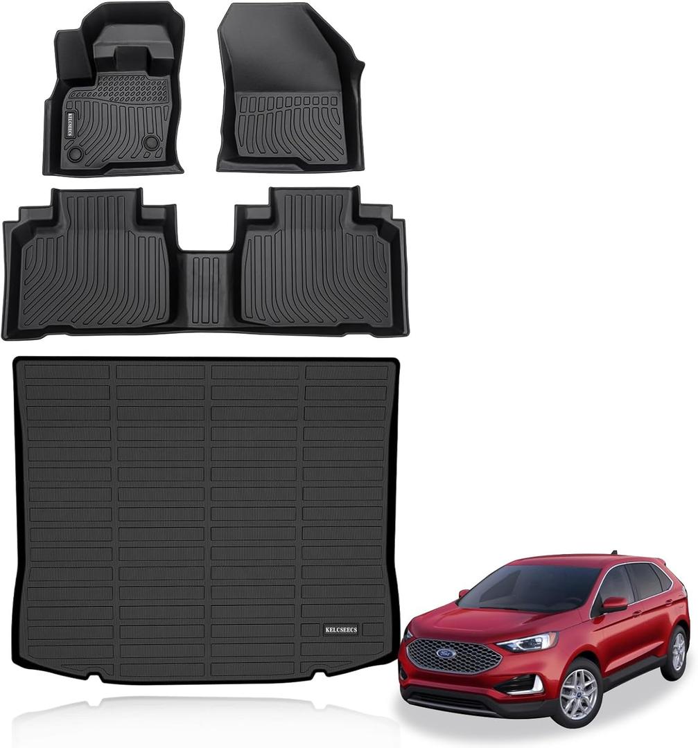 KELCSEECS Floor Mats & Cargo Liner Custom for Ford Edge 2015-2024 & Ford Edge ST 2019-2024 All Weather Protection TPE Floor Liners Front& Rear Row Full Set Accessories Black