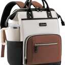 LOVEVOOK Laptop Backpack for Women with Giant Tumbler Holder, 15.6 inch Professional Nurse Teacher Backpack Computer Laptop Bag, Cute Waterproof Travel Backpack Purse Work College Bag, Beige-Black-Brown