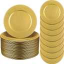 Jinei Charger Plates, 100Pcs Gold Plastic Reusable Dinner Charger Plates, 13'' Round Vintage Table Decoration, for Wedding, Party & Holiday