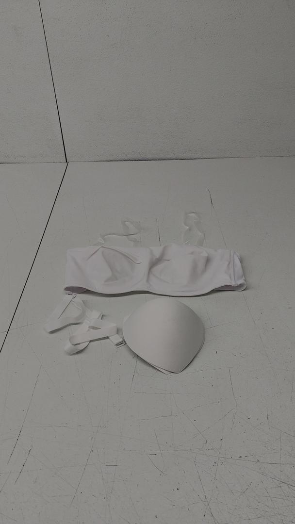 Strapless Plus Size Bras for Women Bandeau Padded Underwire Support Non-Slip Convertible Bra with Clear Straps (38C, White)