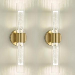 kudos Gold Bathroom Light Fixtures,2 Pack Modern Sconces Wall Lighting with Crystal Bubble and Clear Glass, 3000K/4500K/6000K Adjustable, KDVL05-GD-2-2PK