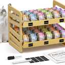 Cat Food Can Organizer for 3 oz & 5.5 oz Wet Cat Food Cans, Wooden FIFO Can Dispenser for Pantry or Feeding Station, Includes Dry-Erase Labels, Marker & Anti-Slip Pads
