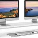 YAOHUOO Dual Monitor Stand Riser, 39Inch Large Monitor Stands for 2 Monitors, Computer Monitor Stand, Wooden Desktop Organizer Shelf for Office Desk Computer, Laptop, TV (White)