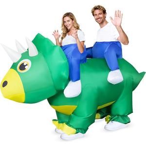 Eyourlife 2025 Couple Inflatable Dinosaur Costume, Funny Triceratops Blow Up Costume, 2 Person Riding Costume for Adults Take Photos, Halloween, Cosplay, Dinosaur Theme Parties & Festivals