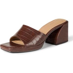 Amazon Essentials Women's Platform Block Heel Mule Sandals (12, Brown Faux Crocodile)
