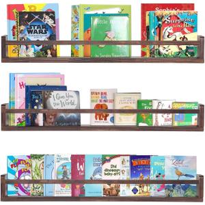 AZSKY Nursery Book Shelves Deep Walnut Wall Mount Floating Book Shelf for Bedroom Wooden Wall Book Shelf Children Kids Toddler Wall Bookshelf 36 Inch a Set of 3 Same Sizes