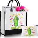 Kacctyen Pickle Gifts for Women Pickle Canvas Tote Bags Portable Cosmetic Bags Makeup Zipper Pouch and Canvas for Woman Daughter Sister Teenagers Friend Shopping Gym