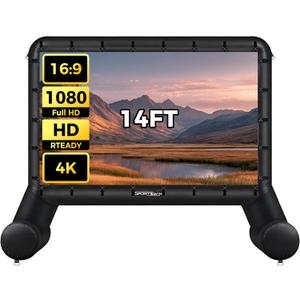 14 FT Inflatable Outdoor Movie Screen, Blow Up Projector Screen Outdoor with Air Blower, Movie Screens for Backyard with One Piece Design, Front & Rear Projection, Easy Set Up