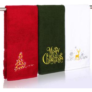 Breling 3 Pcs Christmas Hand Towel for Bathroom 14 x 29 Inches Christmas Bathroom Decor Xmas Tree Deer Towel Absorbent Soft Washcloth for Xmas Winter Holiday Indoor Home Party Decor (Green, Red and White)