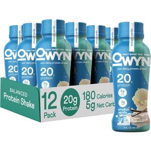 OWYN Only What You Need Smooth Vanilla Flavored Protein Shake, 20g Protein, 4g Sugar, 3g Fiber, Dairy Free, Plant Based Protein Drink 12 Count