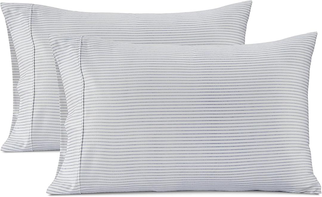 Lane Linen 100% Cotton Pillowcovers, Pillow Cases Standard Size Set of 2, Fits Standard & Queen Pillows, 450 Thread Count Sateen Cotton Pillowcases, Soft & Breathable, Ticking Stripe - Cobalt Blue