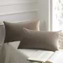 Phantoscope Pack of 2 Velvet Decorative Throw Decorative Pillow Cover Soft Solid Square Cushion Case for Couch Taupe 12 x 20 inches 30 x 50 cm