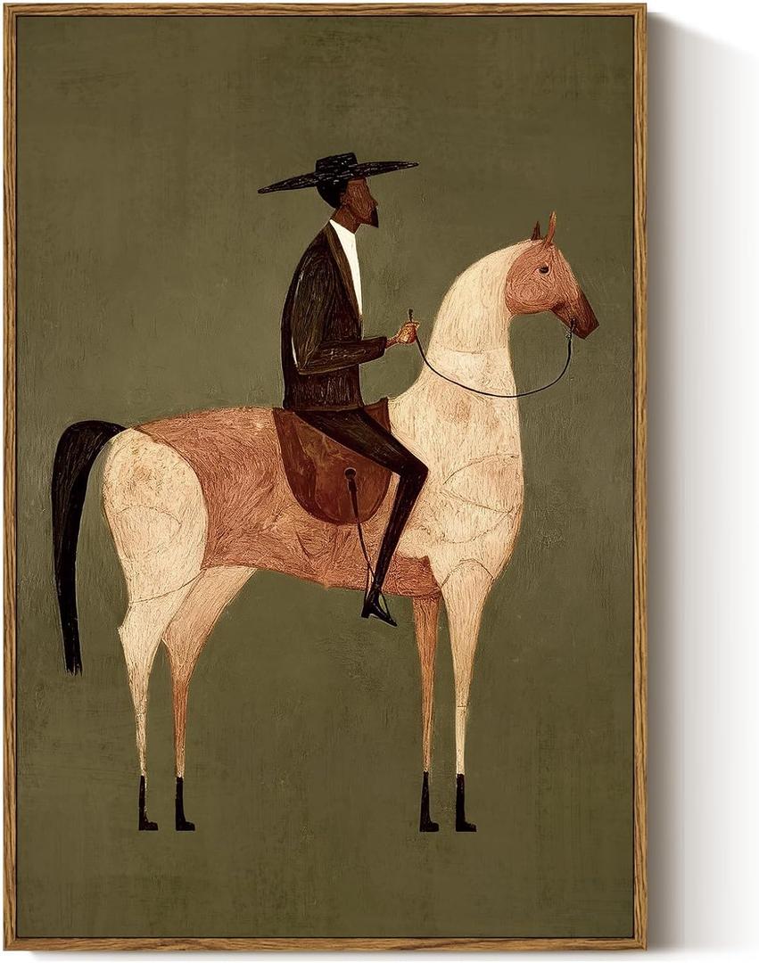InSimSea Vintage Framed Wall Art, Abstract Horse Western Decor, 24x16in