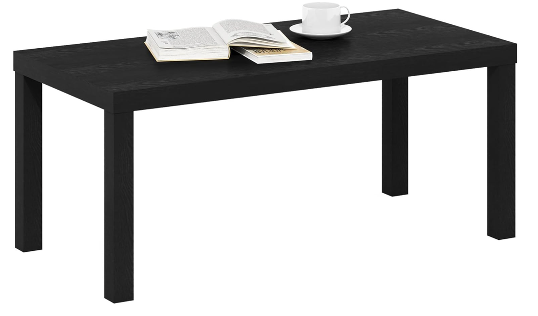 Furinno CLASSIC Coffee Table, Modern Rectangle Coffee Table with 1.8" Triple Thick Tabletop, Side Table, Toolless Assembly, for Living Room, Home Office, Black