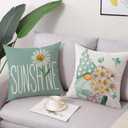 Light Blue Spring Summer Throw Pillow Covers 18 x 18 Set of 4 Daisy Floral Gnomes Sunshine Decorative Cushion Case for Sofa Couch Patio