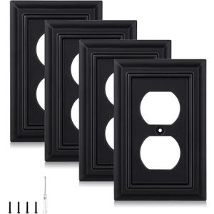 Matte Black Decorative Outlet Covers Wall Plates, Bamboo Fiber Light Switch Covers, Natural Material Electric Receptacle Switch Plate Outlet Cover of various styles (1 Gang Duplex 4 Pack)