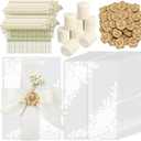 Dadoudou 50 Set Wedding Invitation Kit, Pre-Folded Vellum Jackets for 5x7 Invitations, Complete DIY Set with Chiffon Ribbons, Dried Flowers & Gold Wax Seal Stickers Corner Floral