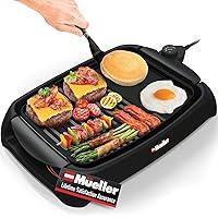 Mueller Ultra GrillPower 2-in-1 Smokeless Electric Indoor Removable Grill and Griddle Combo, Nonstick Plate, with Adjustable Temperature, 120V