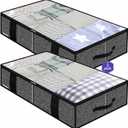 Onlyeasy Underbed Fabric Storage Bags Organizer with 4 Handles, 2 Zippers and Large Clear Window, for Clothes, Blankets, Bedding, Foldable with Sturdy Structure, 2 Pack, Linen-like Black, MXAUBBSS2P (Upgraded Firm Side Wall - Linen Like Black)