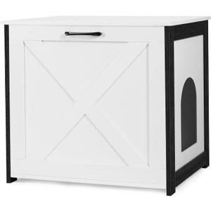 Dwanton Cat Litter Box Furniture Hidden, Cat Litter Box Enclosure, Reversible Entrance Can Be on Left or Right Side, Indoor Cabinet, Wooden Washroom, End Table, Nightstand, White, 23.6" L
