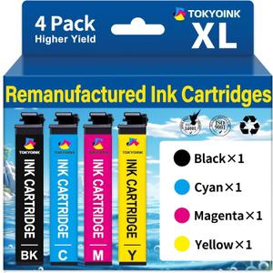 TOKYOINK 222XL Ink Cartridges Combo Pack Remanufactured Replacement for Epson 222 Ink Cartridge 222XL Works for XP-5200, WF-2960Printer (Black, Cyan, Magenta, Yellow Multipack Pack)