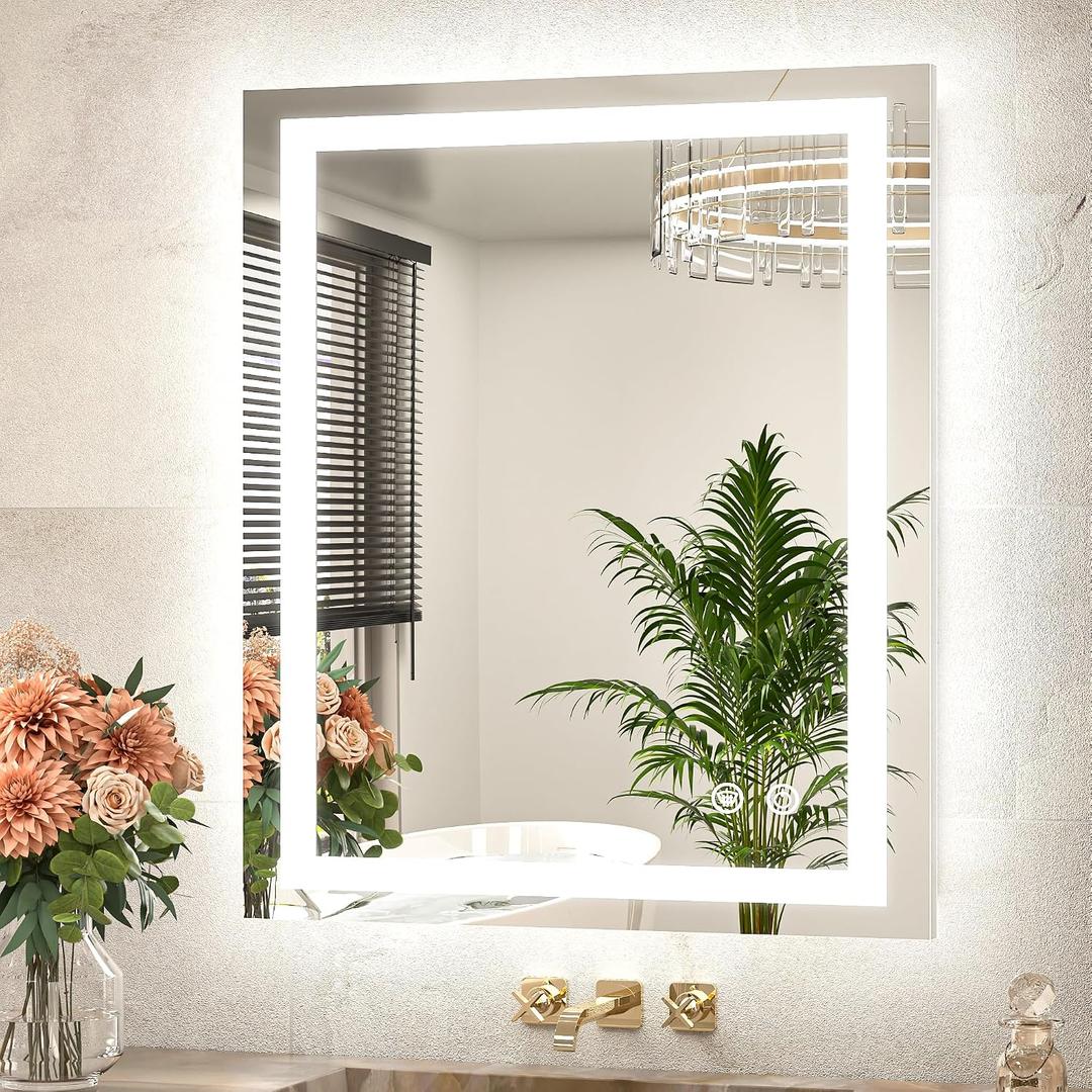 TETOTE LED Bathroom Mirror 24 x 30 Inch Lighted Bathroom Vanity Mirror with Lights, Brighter Frontlit and Backlit Light up Anti Fog Mirror, 3-Color Dimmable, Shatterproof Tempered Glass, Waterproof