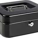 Medium Metal Cash Box with Key Lock Safe and Money Tray for Security,Money Saving Organizer, Parrency Large Money Box with Key Lockï¼Œ7 4/5" x 6 4/5" x 3 3/5"ï¼ŒBlack
