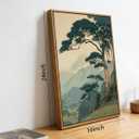 Framed Vintage Japanese Wall Art, Pine Tree Forest Canvas Print 16x24 Inch