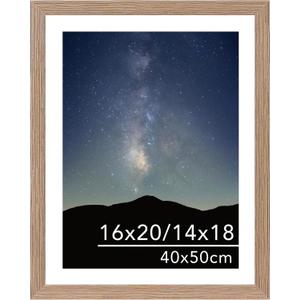 JCJMY 16x20 Picture Frame Rustic Brown with 14x18 Mat for 40 x 50cm Diamond Art Painting, Display Photo 14x18 with Mat or 16 x 20 Without Mat, Wall Hanging Large Frame with Plexiglass, Rustic Brown