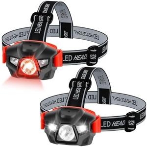 KunHe 2-Pack Red LED Headlamp for Adults Night Vision Explore and Outdoor Camping Running Hiking Fishing. Superior LED Technology, Night Vision, Water Resistant, 100 Lumen, 6 Hours Runtime. Choice, 8 Pack