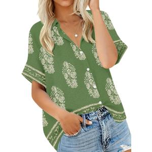 Summer Tops for Women Striped Button Down Shirts Collar Guaze Shirt Trendy Vacation Work Linen Blouse (M)
