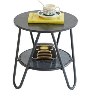 2 Tier Round End Table, Black End Table with Metal Frame for Small Spaces, Accent Coffee Table, Sofa Table, Nightstand for Living Room, Bedroom 2 Tier Round End Table, Black End Table with Metal Frame for Small Spaces, Accent Coffee Table, Sofa Table, Nightstand for Living Room, Bedroom