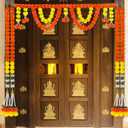 Marigold Garland for Diwali Decoration- 5PCS 5FT Artificial Marigold String Bandarwal Toran Porch Valance Mandir Pooja Decor Mandap Wedding Housewarming Patio Party Backdrop Ornament