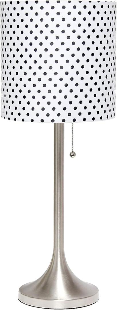 Simple Designs LT1076-BND Tapered Fabric Drum Shade Table Lamp, Brushed Nickel and Polka Dot