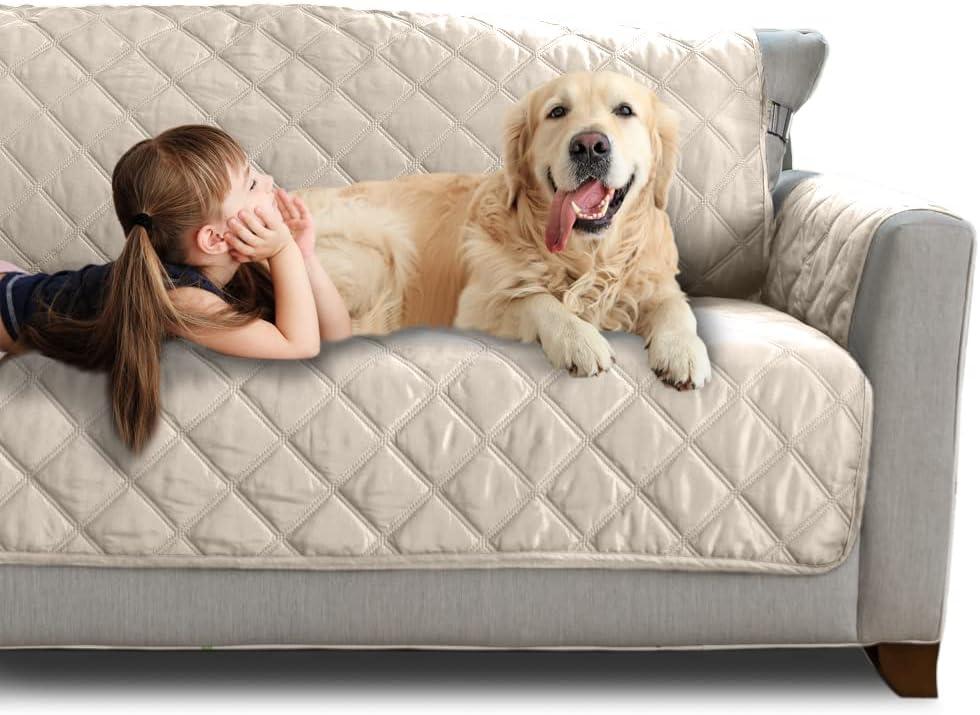 MIGHTY MONKEY Love Seat Patented Sofa Slipcover, Reversible Tear Resistant Soft Quilted Microfiber, XL 54” Seat, Taupe