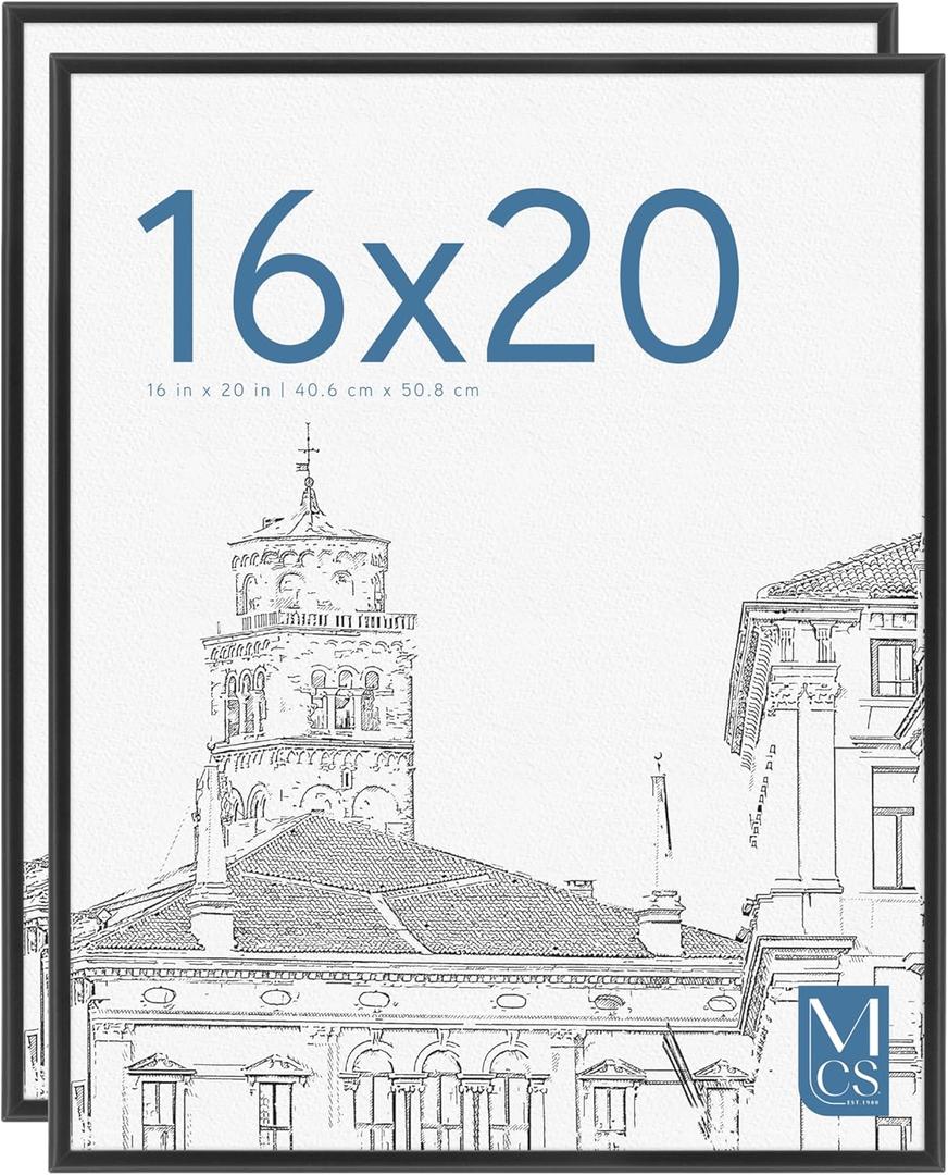 MCS Original Poster Frame 16x20 Black Lightweight Vertical & Horizontal Wall Hanging Large Picture Frame for Posters, Art Prints & Gallery Wall (2-Pack)