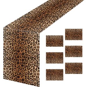 6 Pcs Leopard Print Table Runner Plastic 14 x 108 Inch Disposable Cheetah Print Table Runner for Birthday Safari Party Decorations Leopard Runner
