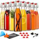 8 Set 16 OZ Swing Top Glass Bottles - Flip Top Beer Brewing Bottles with Stopper for Fermentation, Kombucha, Mead Kefir, Vanilla Extract, Juice, Tea, Wine, Soda - Airtight Cap Lids, Bonus 2 Pourers