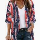 Women's Floral Kimono Puff Sleeve Cardigans Chiffon Casual Loose Open Front Cover Ups Tops, M